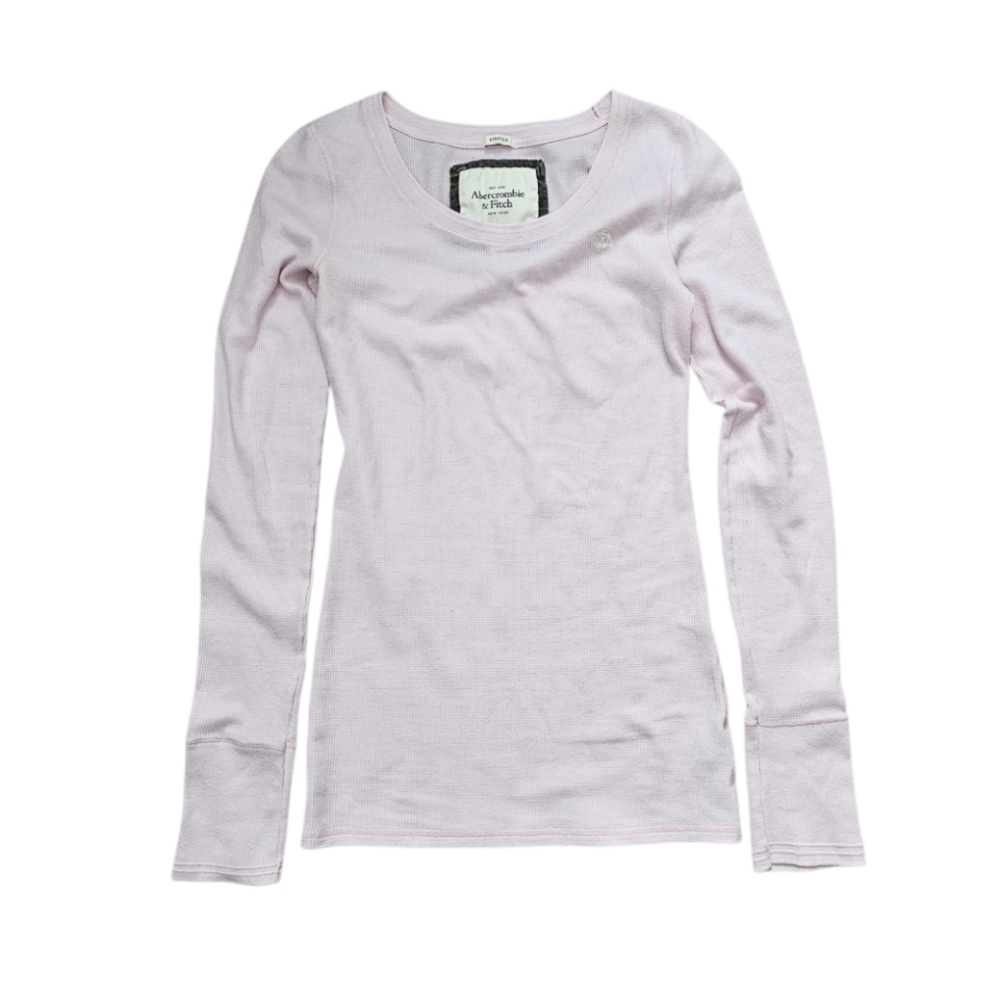 Abercrombie & Fitch Y2k Baby Pink Thermal Henley Coquette Waffle Ribbed Knit - Picture 3 of 9